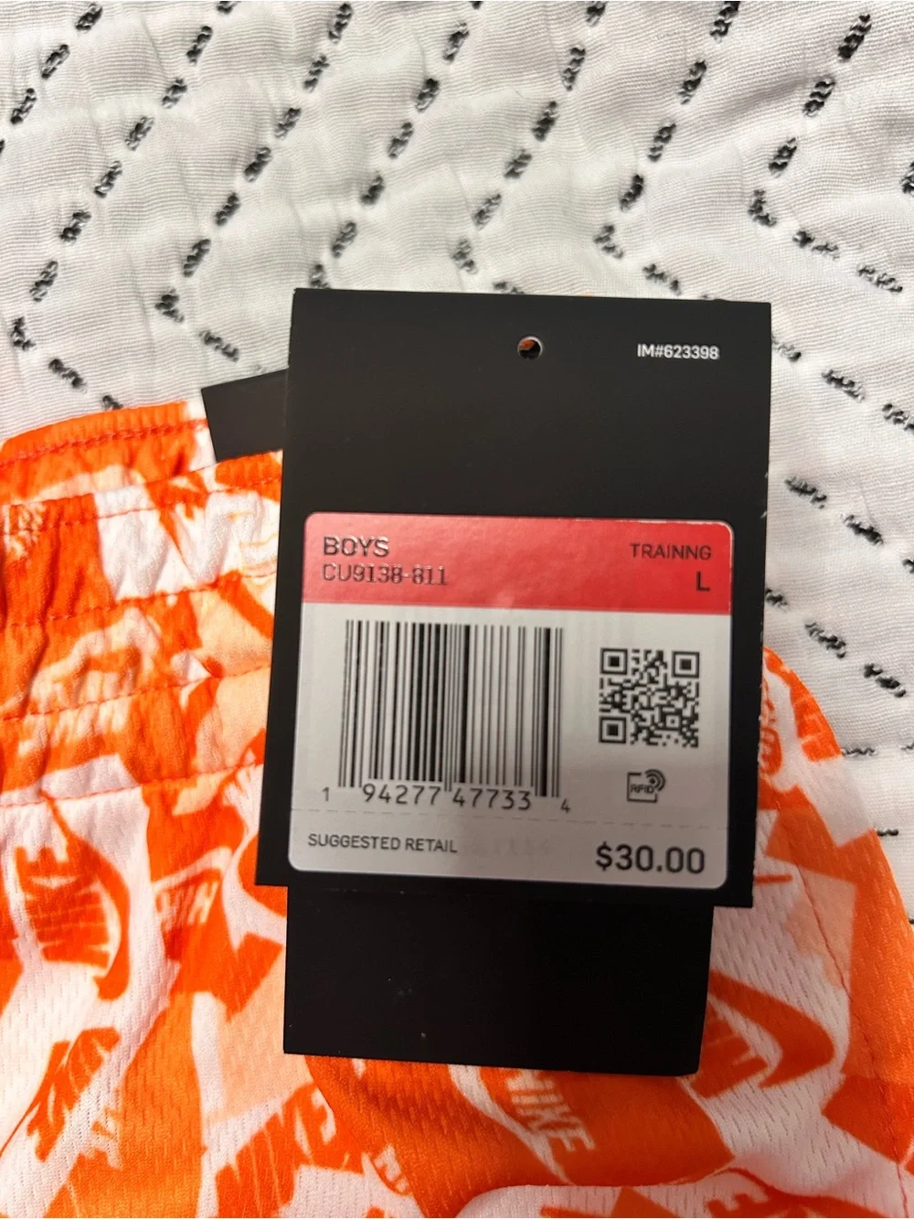 Nike Orange White Graphic YouthAthletic Shorts